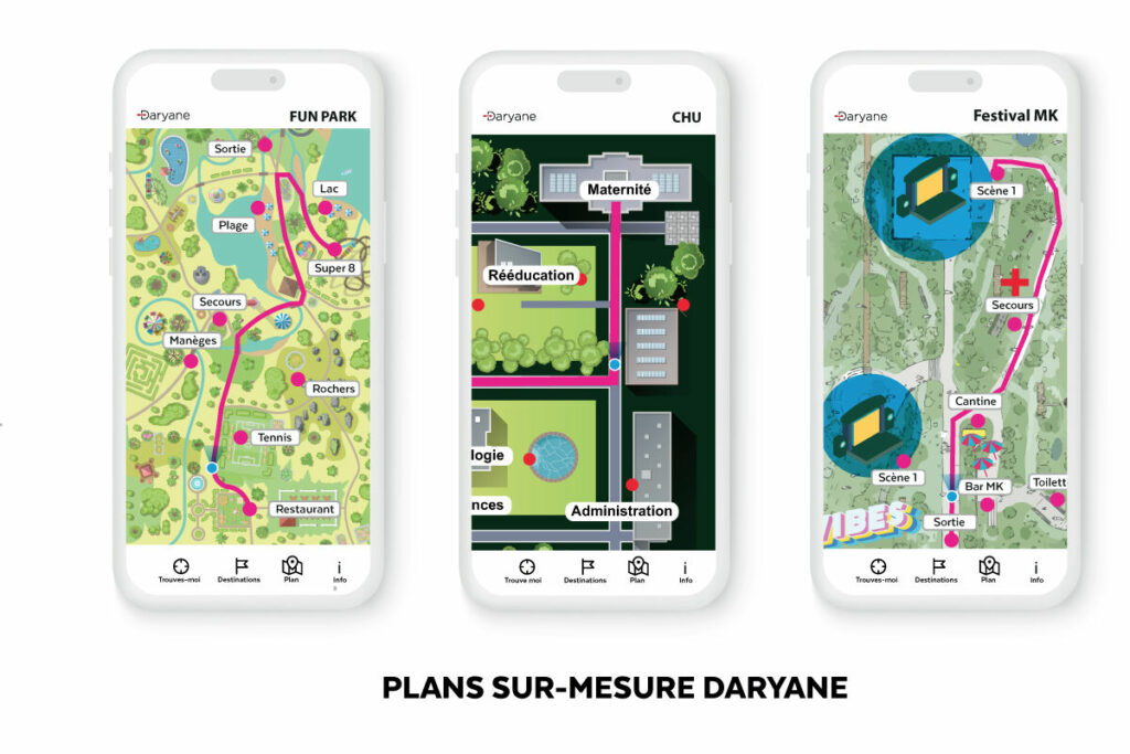 Daryane permet à votre public d’être guidé dans votre espace sur un plan correspondant à vos installations.